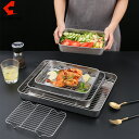 バーベキュープレート 焼き網付き グリルトレー 焼きトレー 仕込み皿 下ごしらえ皿 準備皿 ステンレス 安全無毒 グリルパン バーベキューツール 揚げ物 油切り...