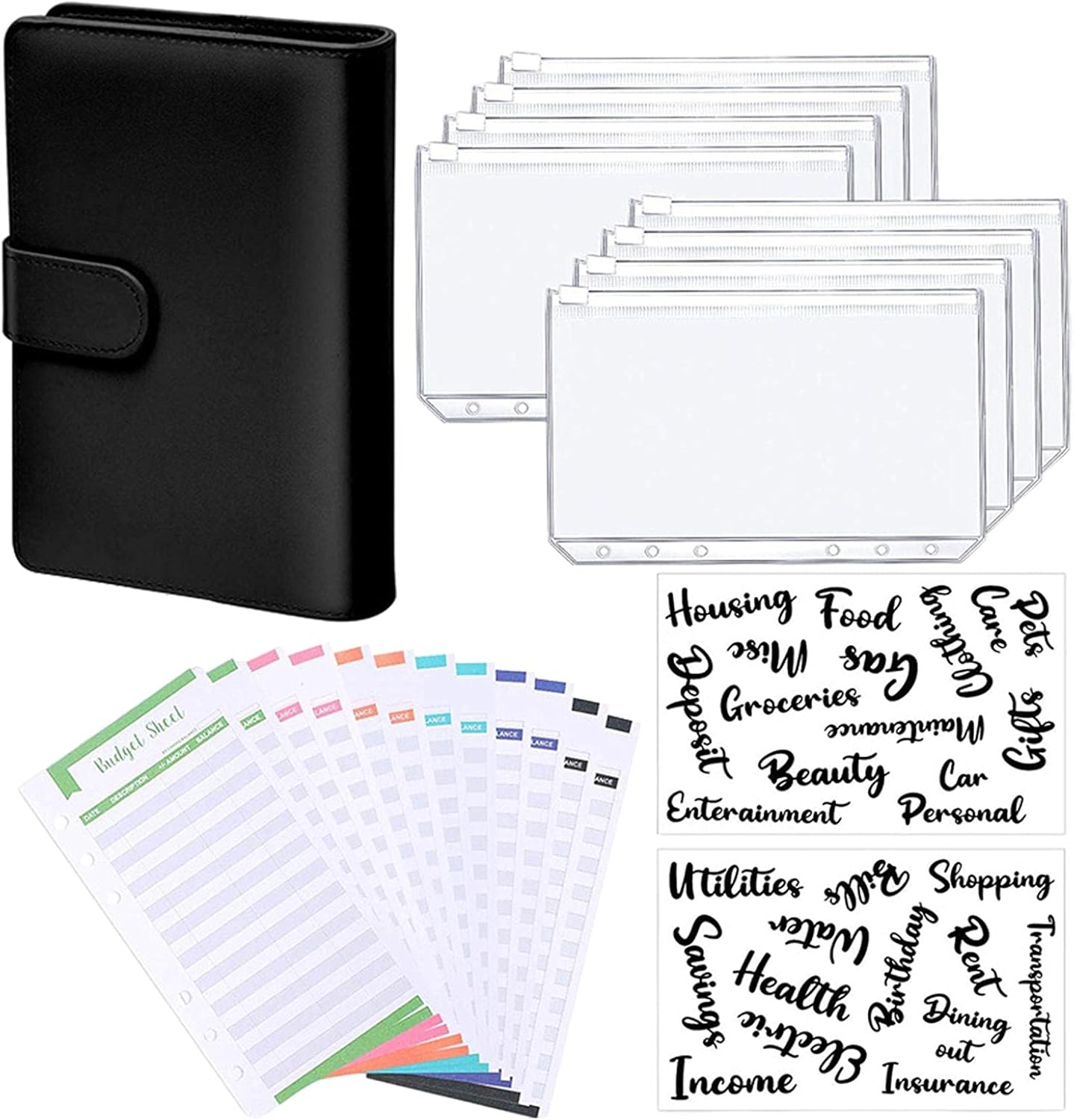 【 ポイント10倍！】A6 バインダー 6穴 予算バインダー PUレザー ポケット8個付き ラベル付き便利セッ..