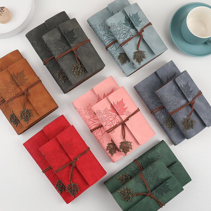 A7 ¥A6アンティークノート 罫線入りノート 手帳 紅葉ノートメモ帳 ダイアリー 日記 リングノートPU 無地 ダイアリー レトロ日記帳 手帳 ルーズリーフ 6穴リング 差し替え可 アンティーク レトロ 旅行ノート 文房具 オフィス用品 卒業記念品