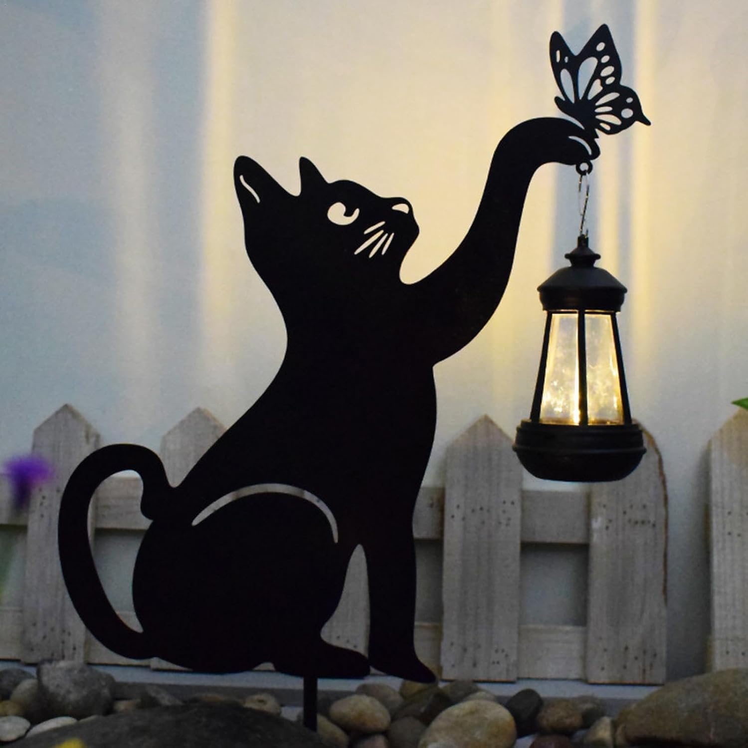 かわいい猫 ステーク ライト 装飾的な猫 ステーク ライト ソーラーガーデンランタン - メタルキャット屋外ソーラー装飾ライト クリエイティブガーデンメタルソーラーランプ 屋外猫装飾ランタン