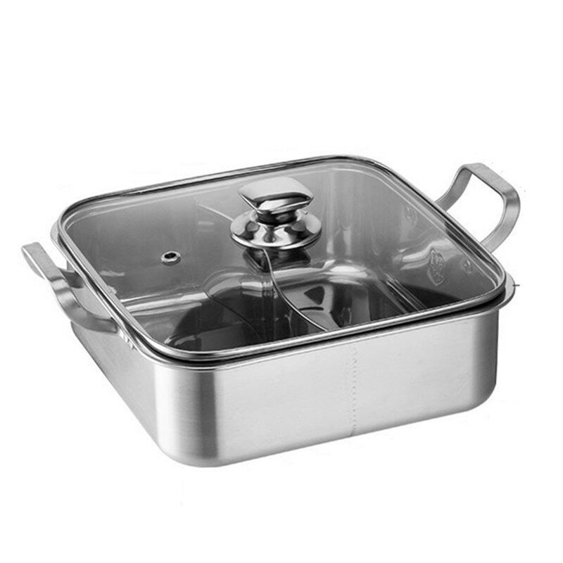 家庭用のデュアルコンパートメントホットポット、シャブシャブ用のステンレス製ポット、電磁レンジ専用、厚肉で大容量の四角形ホットポットバウル、商用にも対応