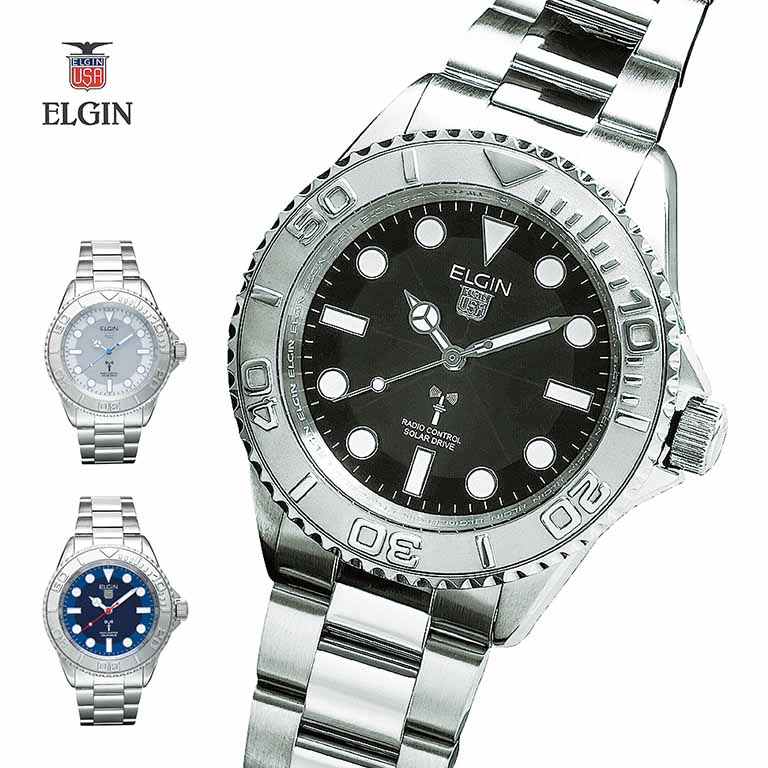 エルジン 腕時計（メンズ） エルジン INFINITY 電波ソーラーウォッチ - ELGIN 電波 ソーラー 腕時計 ソーラー充電 防水 日本製ソーラクォーツ ブラック ブルー ホワイト