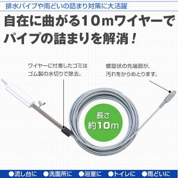 パイプクリーナー(10mセット)【ワイヤー パイプ 掃除 洗面所 ブラシ 手袋付き】【送料無料】