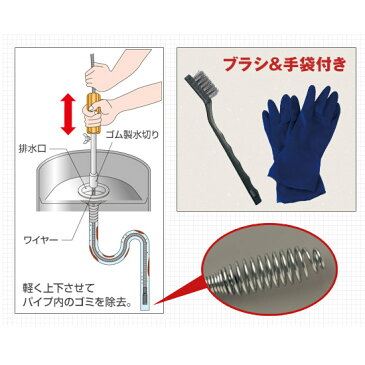 パイプクリーナー(10mセット)【ワイヤー パイプ 掃除 洗面所 ブラシ 手袋付き】【送料無料】