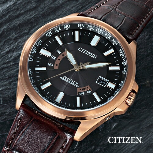 シチズン・エコ・ドライブ ワールドタイム電波時計 腕時計 メンズ ソーラー 電波 CITIZEN CB0012-07E 送料無料 メンズ腕時計 電波腕時計 革ベルト 牛革 ベルト文字盤 黒 大人 紳士 シック 上品 おしゃれ 誕生日 お祝い ギフト 贈り物 プレゼント