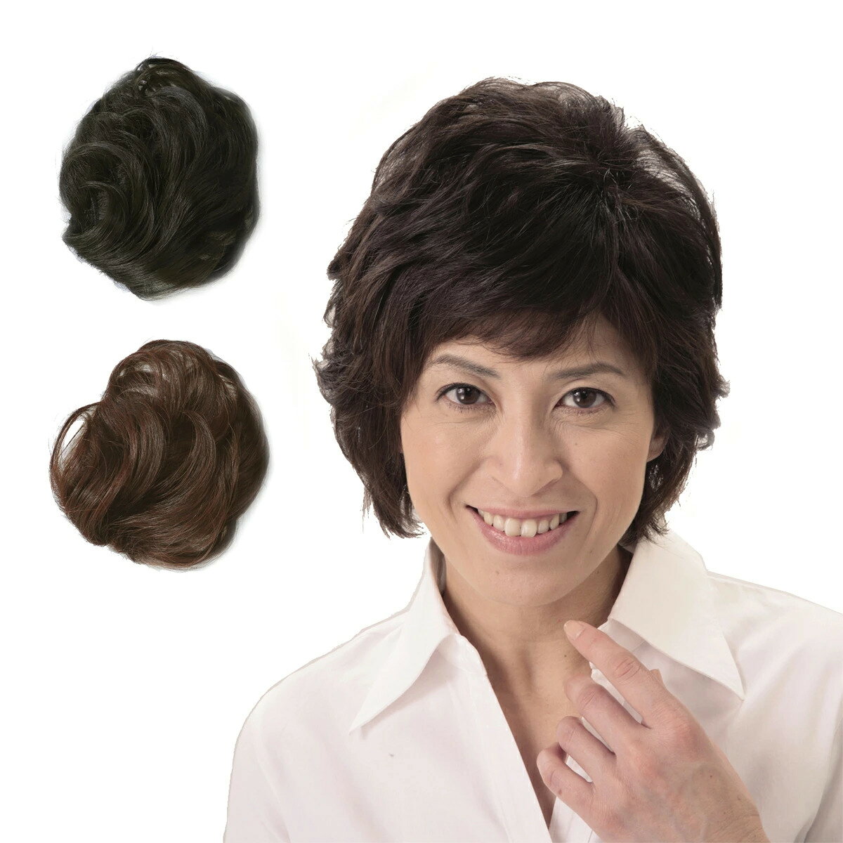 ★耐熱温度180℃★『はじめての！手のひらサイズのヘアピース』簡単ヘアセット♪白髪かくし 薄毛かくし | ウィッグ 部分かつら 部分ウィッグ 白髪隠し つむじ 生え際 トップカバー 頭頂部