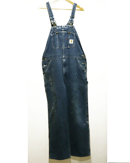 【中古】Carhartt カーハート 90年代デニムオーバーオール IDG サイズ表記欠損 ペンキ痕・ダメージ有