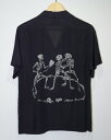 【中古】Dry Bones ドライボーンズ S/S Hawiian Shirt髑髏相撲 M CBLK 襟色あせ有 DS-2240