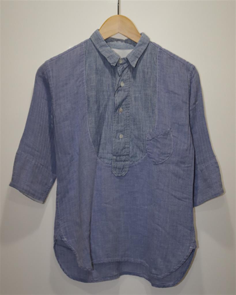 【中古】TATAMIZE タタミゼ order made P/O WAFFLE HALF SLEEVE　SHIRT BLU Herringbone