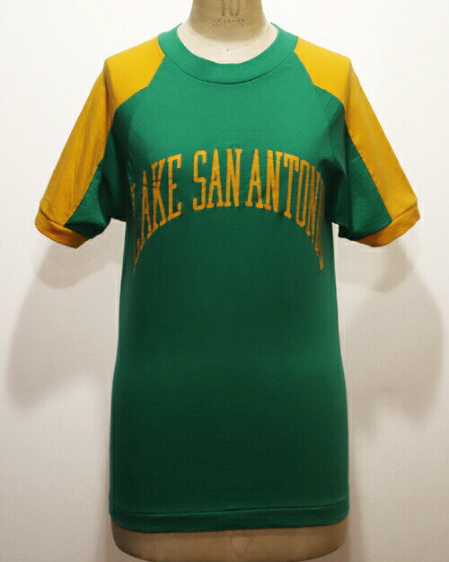 Rakuten - 【中古】VINTAGE Champion バータグ後期 ラグラントリムTEE　LAKE SAN ANTONIO　M GREEN YELLOW