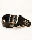 【中古】THE FLAT HEAD ザフラットヘッド STUDS BELT W35 BLACK 使用感有 ISB-06