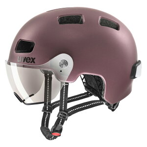 uvex ウベックス 自転車 ヘルメット バイザー付き LEDライト付属 ドイツ製 街乗り rush visor ブラックベリーマット 55-58 cm