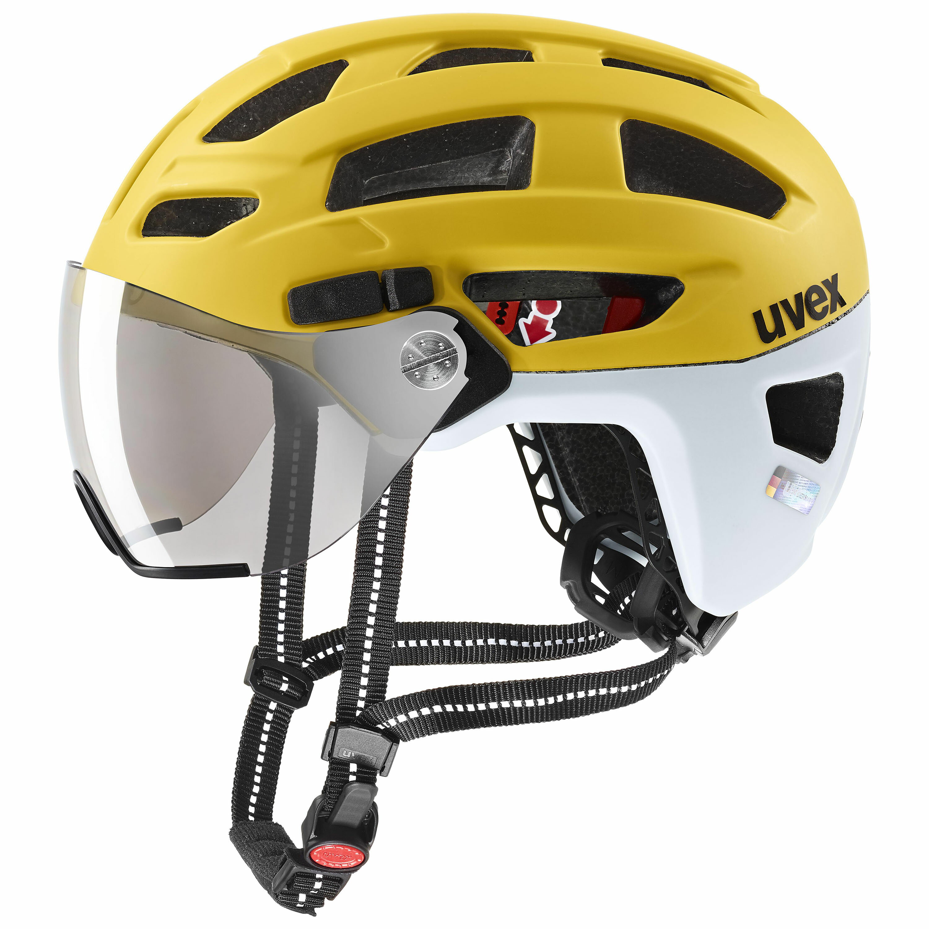 uvex ウベックス 自転車 ヘルメット バイザー付き LEDライト付属 ドイツ製 finale visor サンビー/クラウドマット 56-61 cm