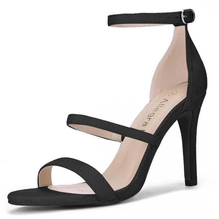 Allegra K サンダル レディース オープントゥ トリプル ストラップ スティレットハイヒール ブラック 26.0 cm