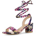 Allegra K レースアップサンダル 花柄 オープントゥ チャンキー ミドルヒール レディース ネイビーブルー 23.5cm(4)