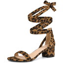 Allegra K レースアップサンダル オープントゥ ブロックヒール レディース ヒョウ柄 26.0cm(4)