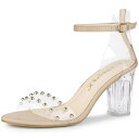 Allegra K アンクルストラップ サンダル 透明 クリアブロックヒール レディース ヌードカラー 23.5 cm