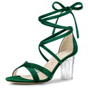 Allegra K レースアップ サンダル 編み上げ ベルベット クリア ブロックヒール レディース グリーン 25.5 cm(4)