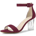 Allegra K アンクルストラップ サンダル フェイクスエード クリア チャンキーヒール レディース ブルゴーニュ 24.0 cm(4)