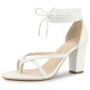 Allegra K レースアップサンダル フリップフロップ チャンキーヒール レディース ホワイト 24.5 cm