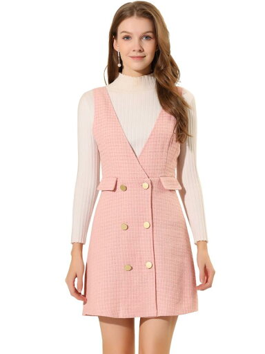 Allegra K チェック柄 サスペンダースカート ジャンパースカート ハイウエスト オフィス オーバーオール レディース ピンク XS Allegra K チェック柄 サスペンダースカート ジャンパースカート ハイウエスト オフィス オーバーオール レディース ピンク XS