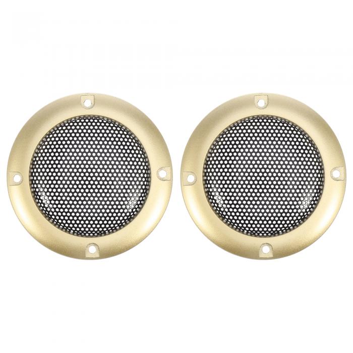 X AUTOHAUX スピーカーカバー スピーカーグリル カバー 66x6mm メッシュ サブウーファーグリルホーン 光沢ガードプロテクター プラスチック 鉄 ゴールドトーン ブラック 2個入り
