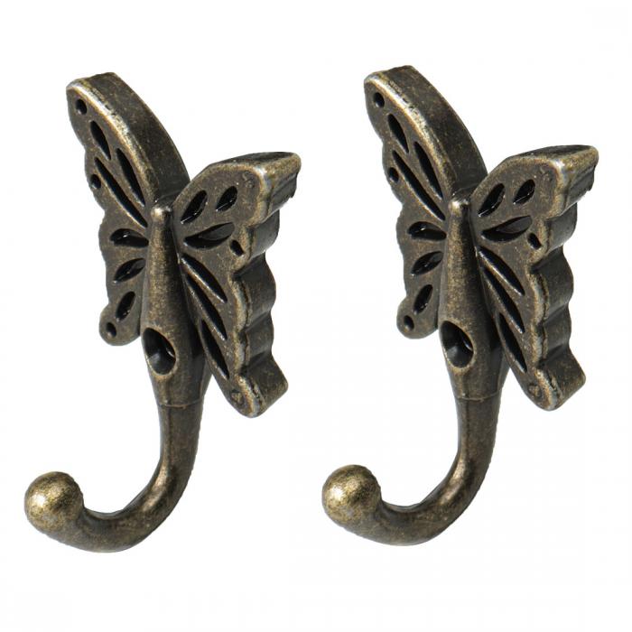uxcell フック ウォールマウントローブフック 亜鉛合金 蝶型DIYフックコートタオル ウォールクラスプバスルームカーテンハンガー ネジ付き ブロン音 2個