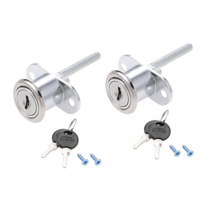 uxcell 引き出しロック デスクキャビネットロック デスクロック 安全ロック ショーケース用 19mmシリンダー径 シルバー 2個入り