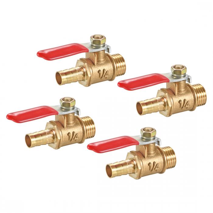 uxcell ボールバルブ ブラス製 レッド バーブ用品コネクター 6mmNPTPTオスー9mmホースバーブ 4個入り