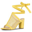 Allegra K レースアップ サンダル メッシュ ブロックヒール レディース イエロー 24.5cm(4)