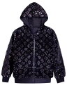 Lars Amadeus 光沢のあるパーカー スパンコールジャケット 長袖 メタリックスパークル アーガイルプリント フード付きコート メンズ ブラック L