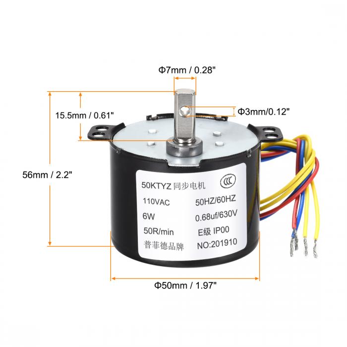 uxcell 電気同期モーター AC 110V C W用 / CC W用 50RPM 50-60HZ 6W 7mm径偏心シャフト プラスチック ギアターンテーブル 穴付き