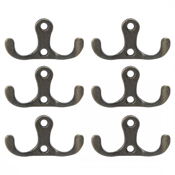 uxcell デュアルローブフック 金属 壁掛けコート帽子ダブルタオルフック 洋服ハンガーホルダー ネジ付き ブロンズトーン 6個