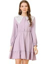 Allegra K 丸襟 Aラインワンピース ドレス レース ヴィンテージ フリル裾 レディース ピンク S
