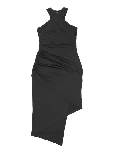 Allegra K レディース パーティーミディドレス ルターネック ノースリーブ ルーシュ アシンメトリーボディコンドレス ブラック M Allegra K レディース パーティーミディドレス ルターネック ノースリーブ ルーシュ アシンメトリーボディコンドレス ブラック M