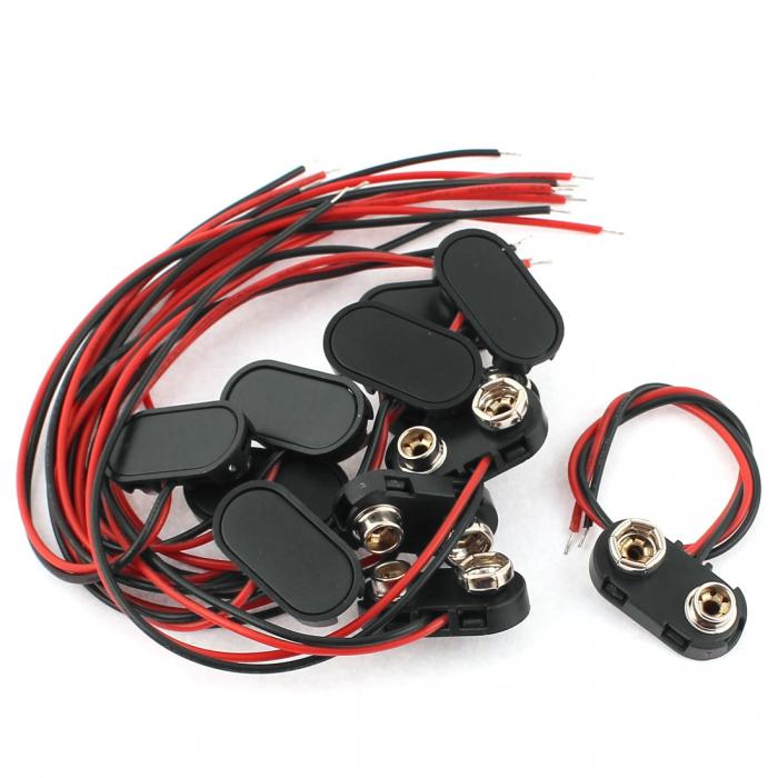 uxcell バックルコネクター 9Vバッテリークリップ T-タイプシェル ワイヤー15cm 12個入り