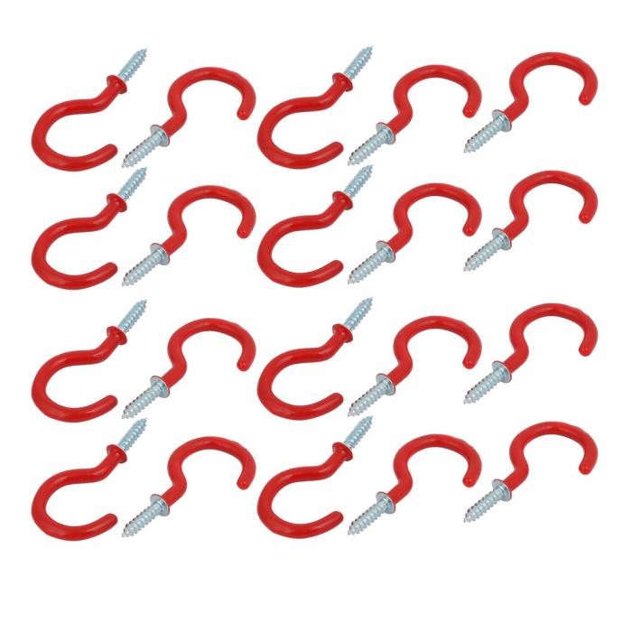 uxcell カップ フック 6-25mm スクリュー イン オープン ハンガー プラスチック コート レッド 20本入り