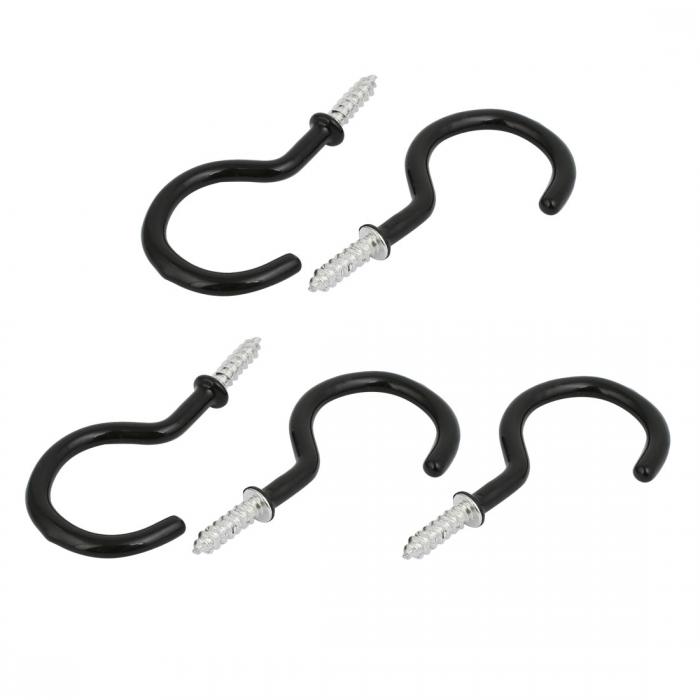 uxcell カップ フック 50mm スクリュー イン オープン ハンガー プラスチック コート ブラック 5本入り