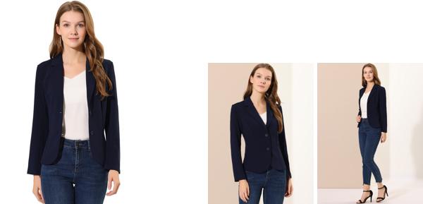 Allegra K ジャケット スーツブレザー ラペルカラー ビジネス 通勤 オフィス 伸縮性 レディース ネイビーブルー XL
