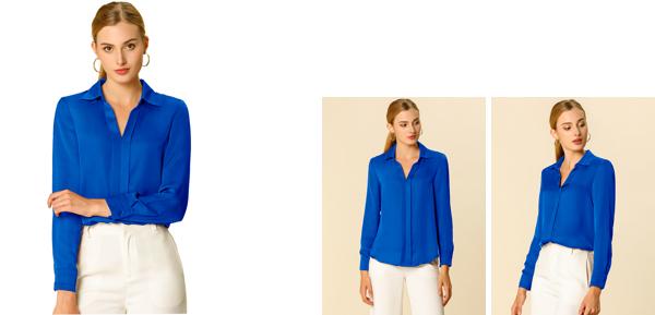 Allegra K オフィスブラウス 長袖 vネック 無地 プリーツ ベルト付き レディース ロイヤルブルー XL