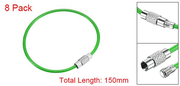 uxcell ワイヤーキーホルダー キーリング ループケーブル ハンドバッグストラップジッパー用 PVCコーティング ステンレス鋼 グリーン 長さ150 mm 8個 2