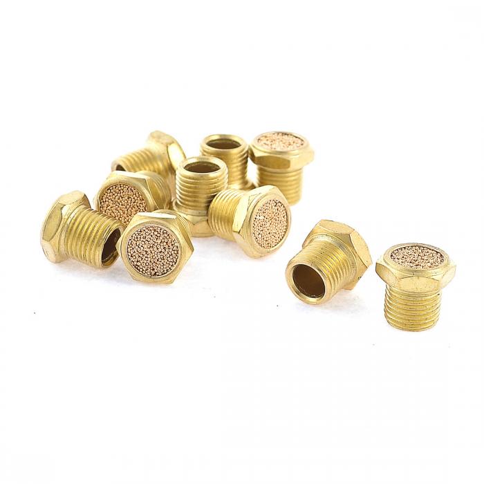 uxcell 空気圧マフラー サイレンサーブラス ブラスマフラー PTオス型 ノイズ 吸収 10個入り