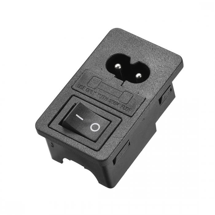 uxcell C8-8パネルマウントプラグアダプター 250V 10A 2P 1.5mmバックル IECインレットモジュールプラグ 電源コネクタソケットストレート 2ピンヒューズスイッチ付き