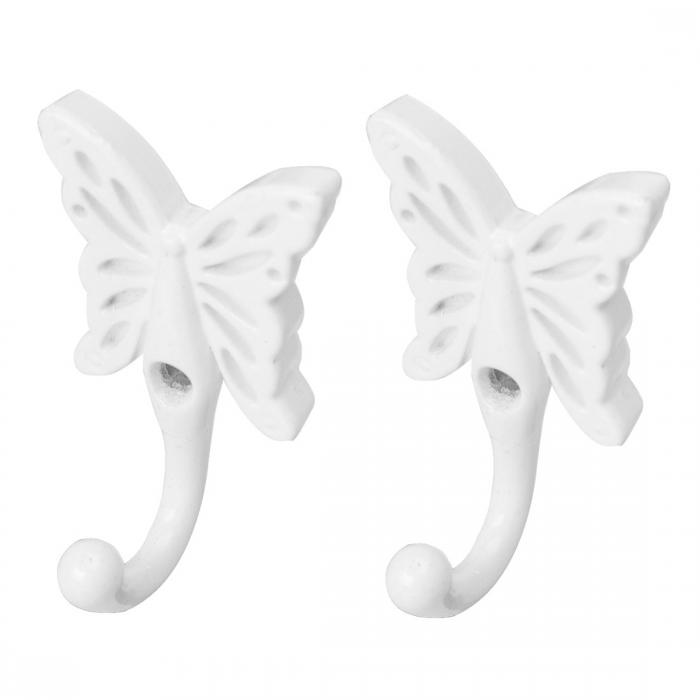 uxcell フック ウォールマウントローブフック?亜鉛合金?蝶型DIYフックコートタオル?ウォールクラスプバスルームカーテンハンガー?ネジ付き 白 2個