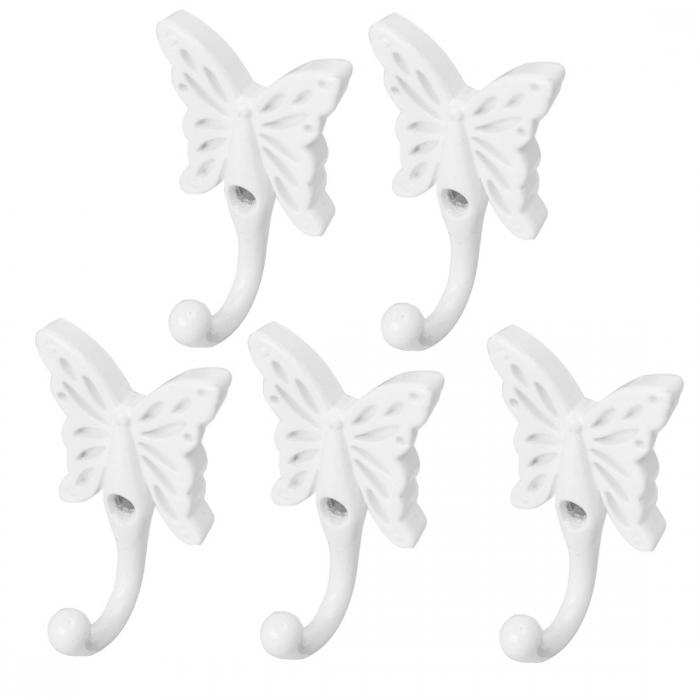 uxcell フック ウォールマウントローブフック?亜鉛合金?蝶型DIYフックコートタオル?ウォールクラスプバスルームカーテンハンガー?ネジ付き 白 5個