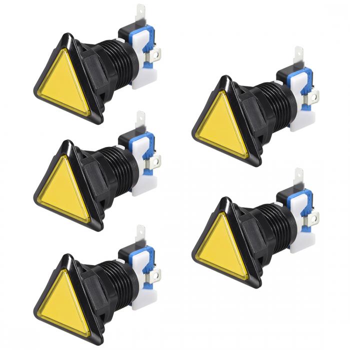 uxcell ゲームプッシュボタン?39x39x39トライアングル?12V LED照光式 押しボタンスイッチ?マイクロスイッチ付き?アーケードビデオゲーム用 イエロー-5個