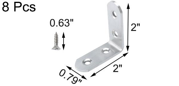 uxcell アングルブラケット 50x50mm ネジ付き ステンレススチール材質 シルバートーン 8個入り 2