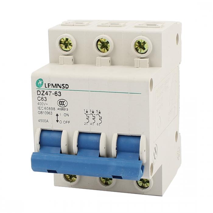uxcell サーキットブレーカ 回路遮断器 3ポール ミニ DZ47-63 C63モデル AC 400V 63A