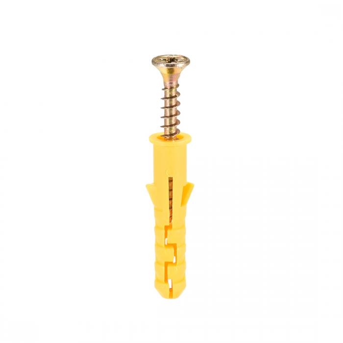 uxcell プラスチック製拡張パイプ 8mm x 40mm 柱コンクリートアンカー壁プラグフレーム固定チューブ ネジ付き イェロー 50個