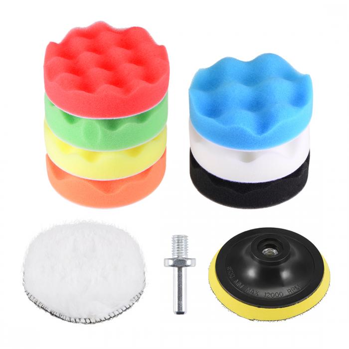 uxcell カーフォームドリル研磨パッドキット 100mm 7個ウェーブスポンジパッド 1個ウールパッド 1個フックとループのバッキングパッド M10ドリルア...